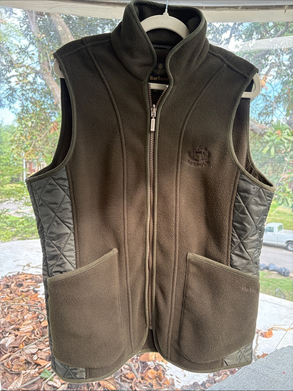 Barbour Dark Olive Quilted-Side Fleece Vest-Size 8